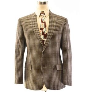 Tommy Hilfiger Plaid Wool Blazer Mens 44R Brown Black Check Jacket 2 Button